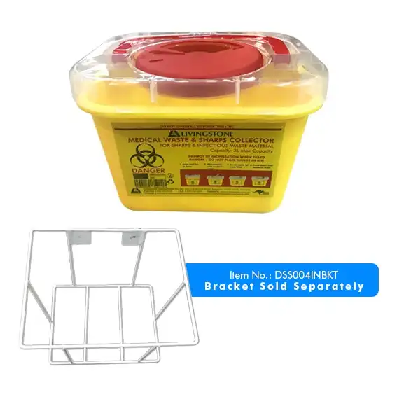 Livingstone Needles Sharps Waste Collector 3L with Screw Lid and Finger Guard Square Plastic Yellow 10 Carton
