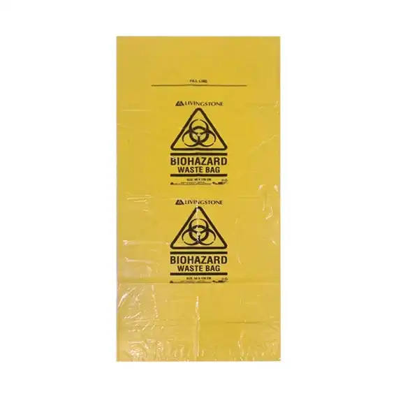 Livingstone Yellow Biohazard Waste Bag LDPE 120L 50 Microns 50 x 120cm 25 Bag x5