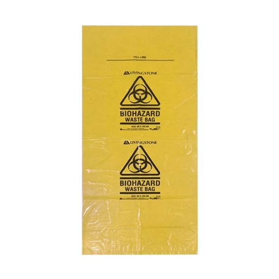 Livingstone Yellow Biohazard Waste Bag LDPE 120L 50 Microns 50 x 120cm 25 Bag x5