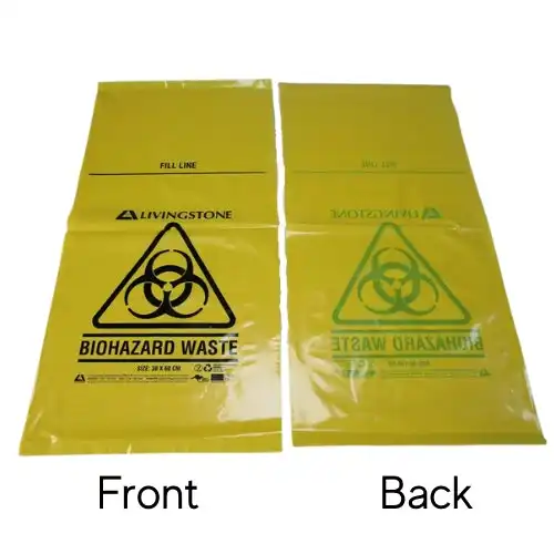 Livingstone Biohazard Waste Bag, 30x60cm, 50 Microns, 12 Litres, Recyclable LDPE, Yellow, 50/Pack, 500/Carton x2