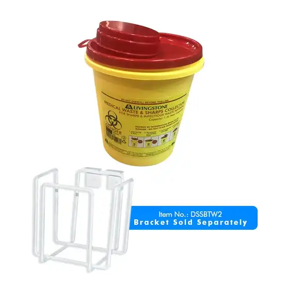 Livingstone Needles Sharps Waste Collector 1.4L with Clip Lid and Finger Guard Round Plastic Yellow