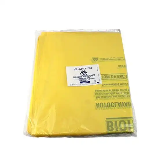 Liv Biohazard Autoclavable Waste Bag, 55 x 70cm, 36 Litres, 50 Microns, Heat Resistant Polypropylene, Yellow, 10Pks of 25Pcs, 250/Carton x5
