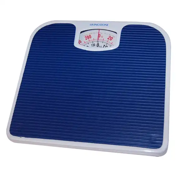 Livingstone Mechanical Bathroom Weight Scale White with Blue Foot Mat Capacity: 130kg