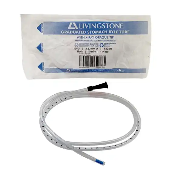 Livingstone Graduated Stomach Duodenal Ryles Tube with X-Ray Opaque Tip 10FG 3.33mm 122cm Sterile Black