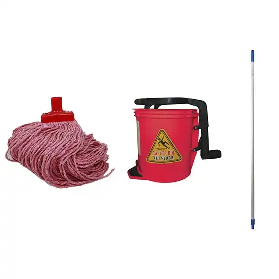 Livingstone Mop with Bucket Kit (Mop + Handle + Bucket) Red