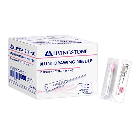 Livingstone Blunt Drawing Needle, 18 Gauge x 1.5 Inches, 38mm, Sterile, 100 Single Blister Packed Needle/Box x102