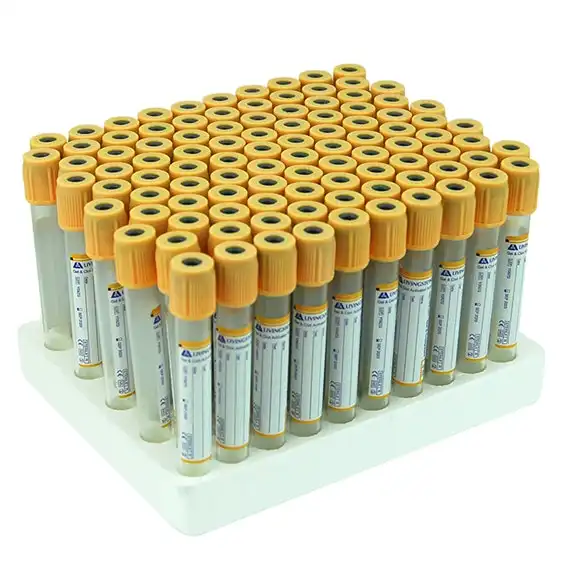 Livingstone Blood Collection SST Plastic Tube Clot Activator Gel Separator & Coagulant 5mL 13 x 100mm Gold Non Spill Cap 100 Pack