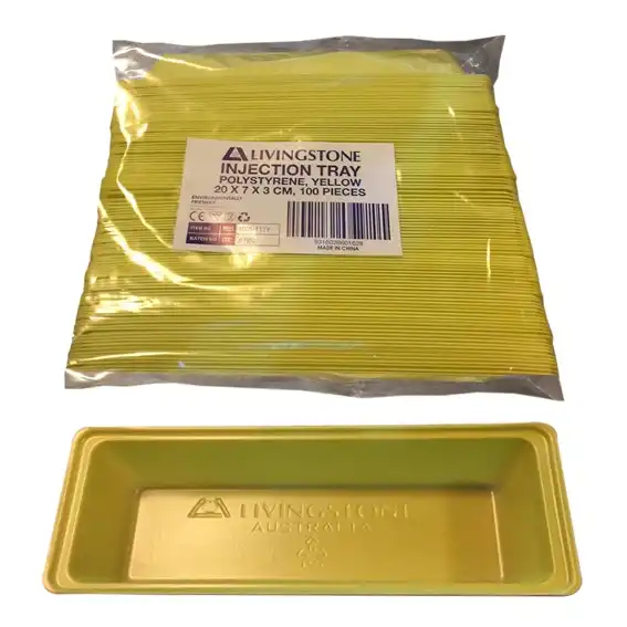 Livingstone Medical Injection Trays Yellow Polystyrene Disposable 20 x 7 x 3cm 280ml 100 Bag
