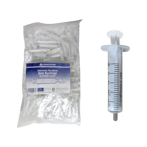 Livingstone Syringe 5ml Luer Slip Tip 2-Piece Non-Sterile 150 Bag