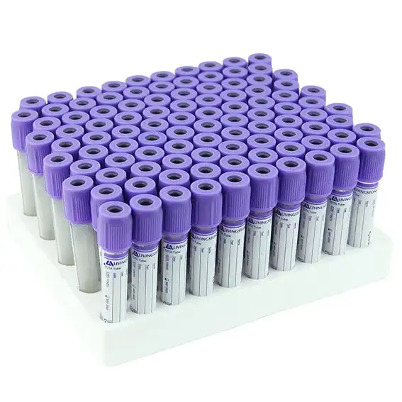 Livingstone Blood Collection Plastic Tube with K3 EDTA 4mL 13 x 75mm Purple Lavender Non Spill Cap 100 Pack