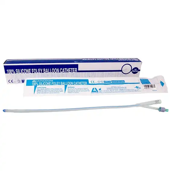 Livingstone All Silicone Foley Balloon Catheter, 2-Way, 22FG, Purple Colour, 30ml, Sterile, 10/Box x25