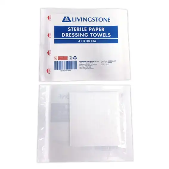 Livingstone Sterile Paper Dressing Towel Biodegradable 41 x 38cm 100 Bag