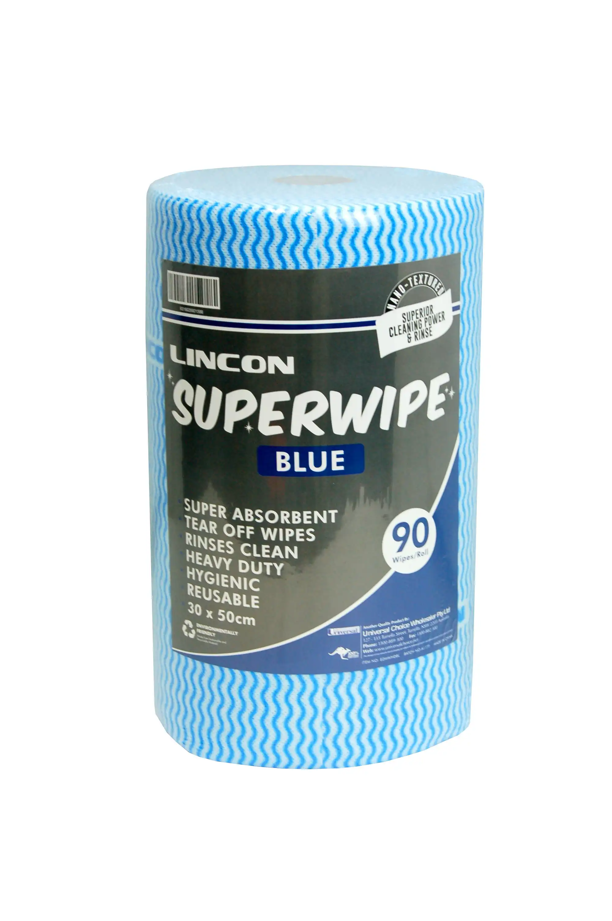 Lincon Superwipe Microfibre Cleaning Wipes Perforated Every 50cm 45m Blue 90 Roll