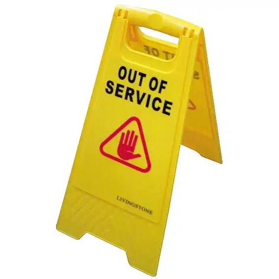 Livingstone A Frame Sign, 33 x 66cm, 33cm Spread, "Out of Service" Recyclable Polypropylene, Yellow, Each x3
