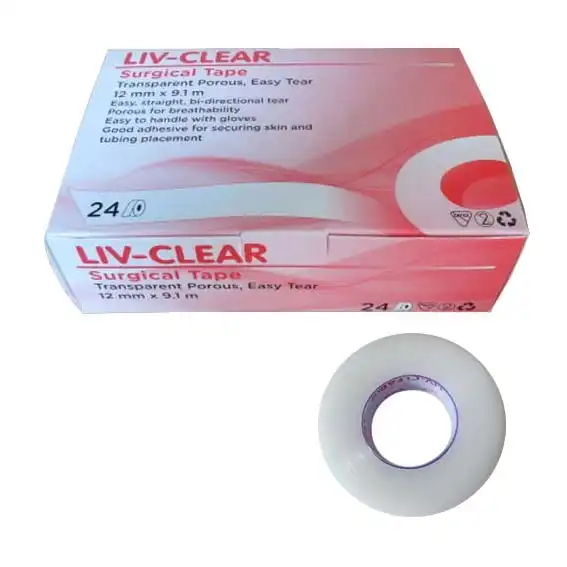 Liv-Clear Surgical Tape Transparent Porous Easy Tear 12mm x 9.1m 24 Box