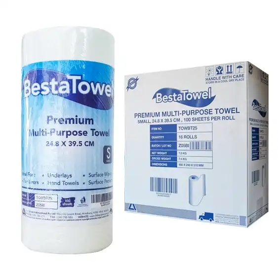 Bestatowel Premium Multi-Purpose Towel, 25 x 40cm, Small, 100 Sheets/Roll, HACCP Certified, Loose