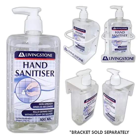 Livingstone Antibacterial Hand and All-Purpose Sanitising Gel, 75pct Ethanol Ethyl Alcohol with Pump Dispenser, No Colouring, 500ml, Each