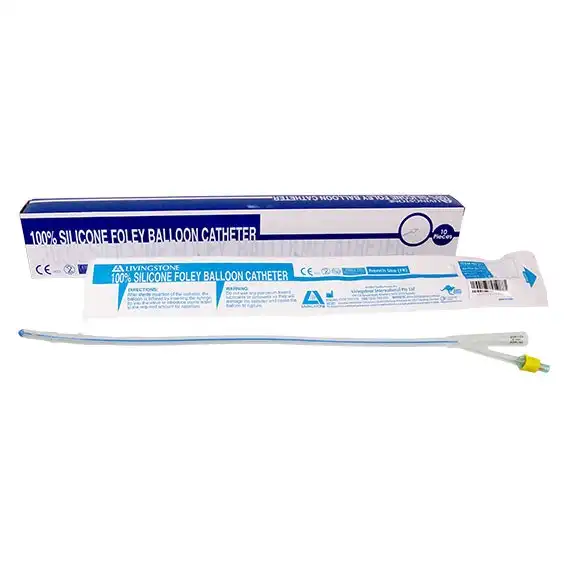 Livingstone All Silicone Foley Balloon Catheter, 2-Way, 20FG, Yellow Colour, 5-10ml, Sterile, 10/Box x25