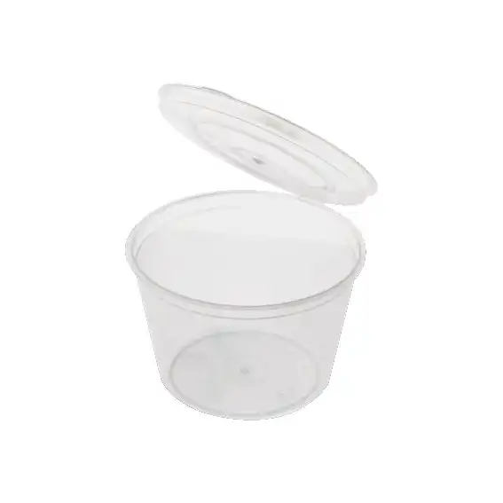 Livingstone Round Take-Away Container with Hinged Lid, 4oz or 110ml, Recyclable Plastic, Clear, 100 Pieces/Pack