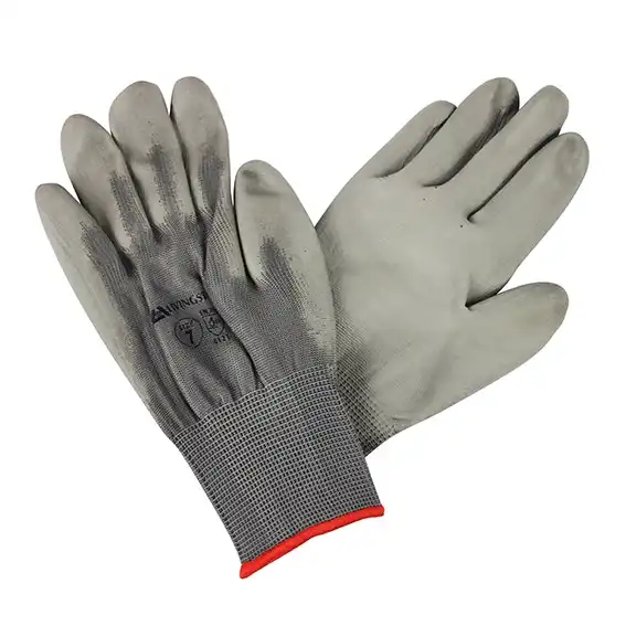 Livingstone Polyurethane PU Coated Synthetic Grip Gloves Size 7 Nylon Grey Foam 12 Pairs