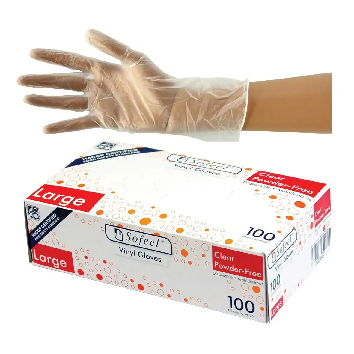 Sofeel Vinyl Powder Free Gloves 5.0g Large Clear 100 Box x10