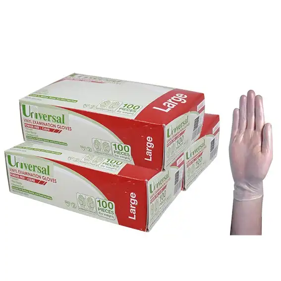 Universal Vinyl Powder Free Gloves 6.5g Large Clear 100 Box x10