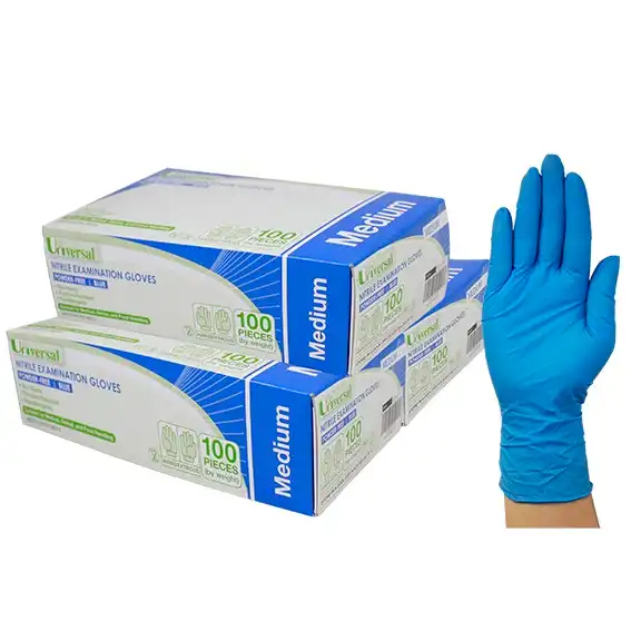 Universal Nitrile Powder Free Gloves Medium Blue AS/NZ HACCP Grade 100 Box x10