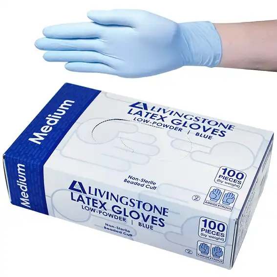 Livingstone Latex Low Powder Gloves Medium Cream AS/NZ 100 Box
