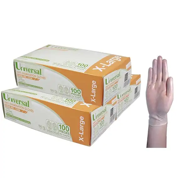 Universal Vinyl Powder Free Gloves 7.0g Extra Large Clear 100 Box x10