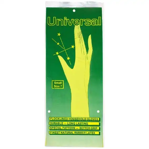 Universal Household Flocklined Rubber Gloves, Small, Yellow, Pair x265