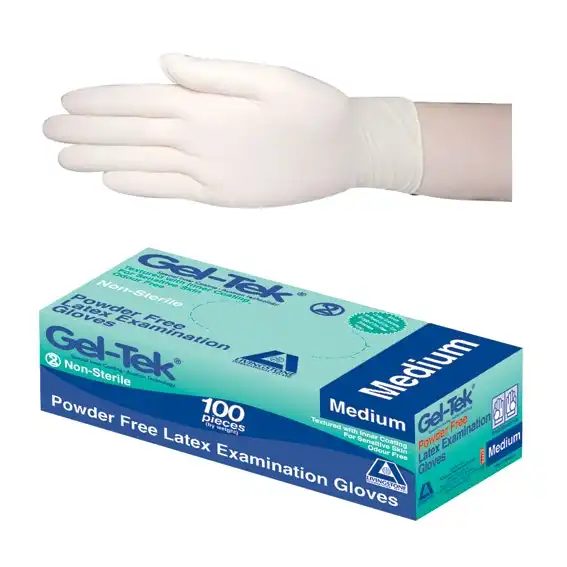 Geltek Latex Powder Free Medium Cream Gloves AS/NZ 100 Box