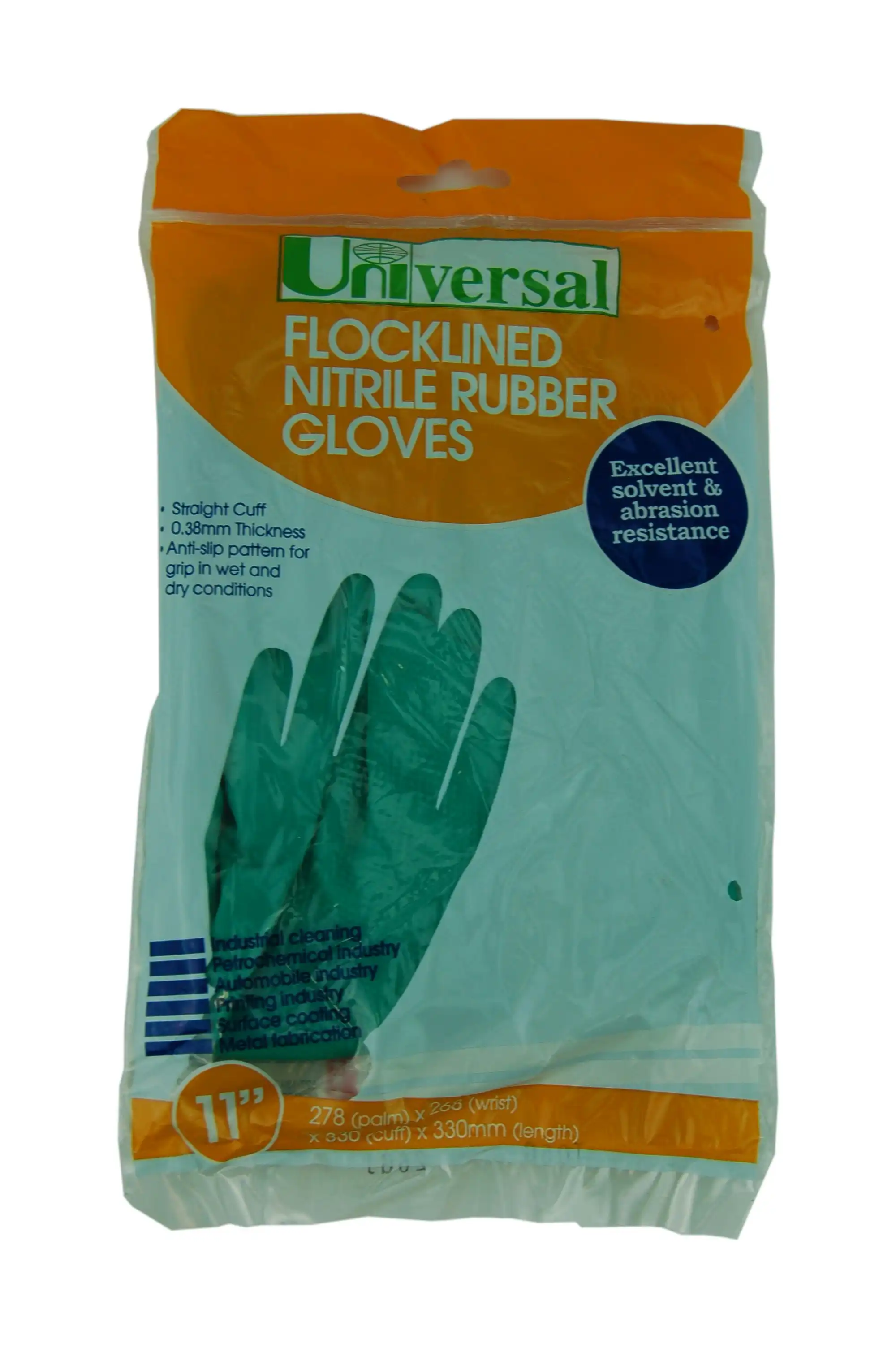 Universal Flocklined Nitrile Gloves Heavy Duty size 11 33cm Long Green 1 Pair