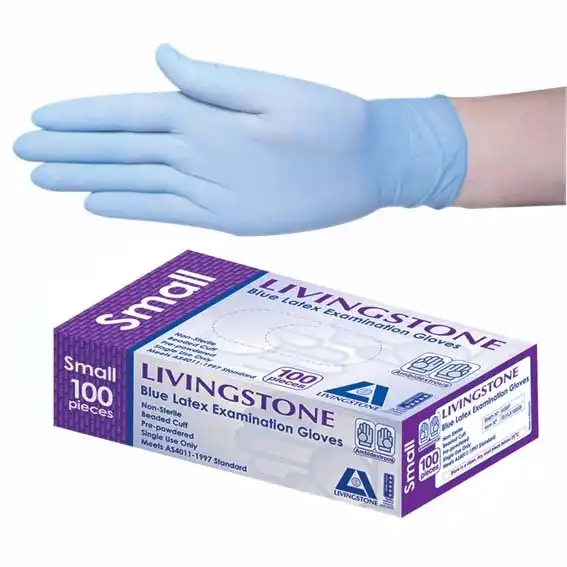 Livingstone Latex Low Powder Gloves Small Cream AS/NZ Standard 100 Box x10