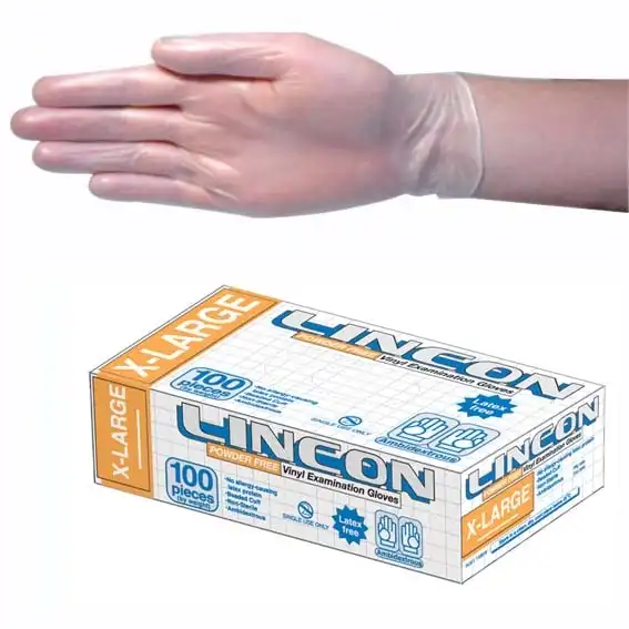 Lincon Vinyl Powder Free Gloves 6.0g Extra Large Clear HACCP Grade 100 Box