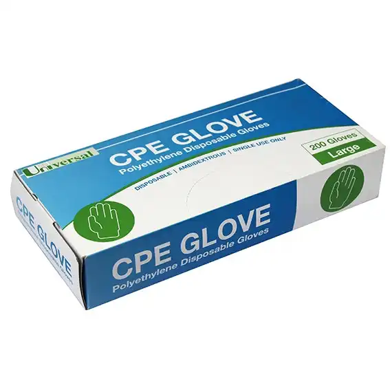 Universal Cast Polyethylene (CPE) Gloves Disposable Large Embossed Ambidextrous 200 Box
