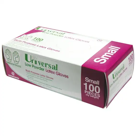 Universal Latex Low Powder Small Cream Gloves ASTM 100 Box