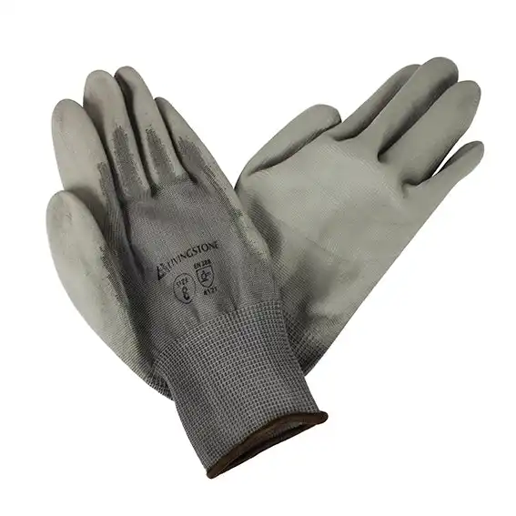 Livingstone Polyurethane PU Coated Synthetic Grip Gloves Size 8 Nylon Grey Foam 12 Pairs
