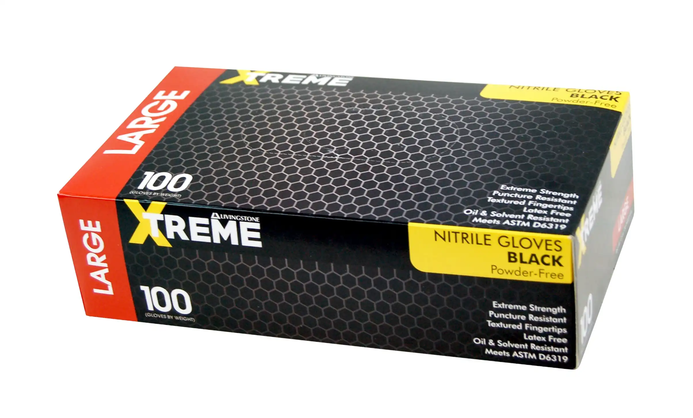 Livingstone Xtreme Thick Heavy Duty Nitrile Gloves, Powder Free, EN374, Large, Black, 100/Box