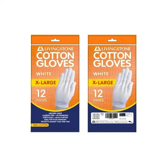 Livingstone White Cotton Gloves Extra Large 12 Bag