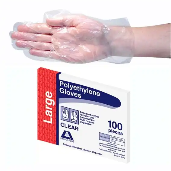 Livingstone Polyethylene Gloves Large Ambidextrous Clear 100 Pack x25