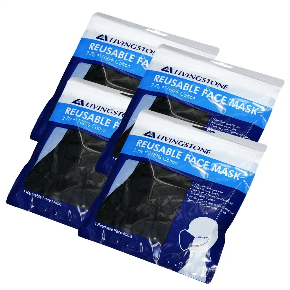 Livingstone Cloth Adult Face Mask Cotton Black 1 Pack x4