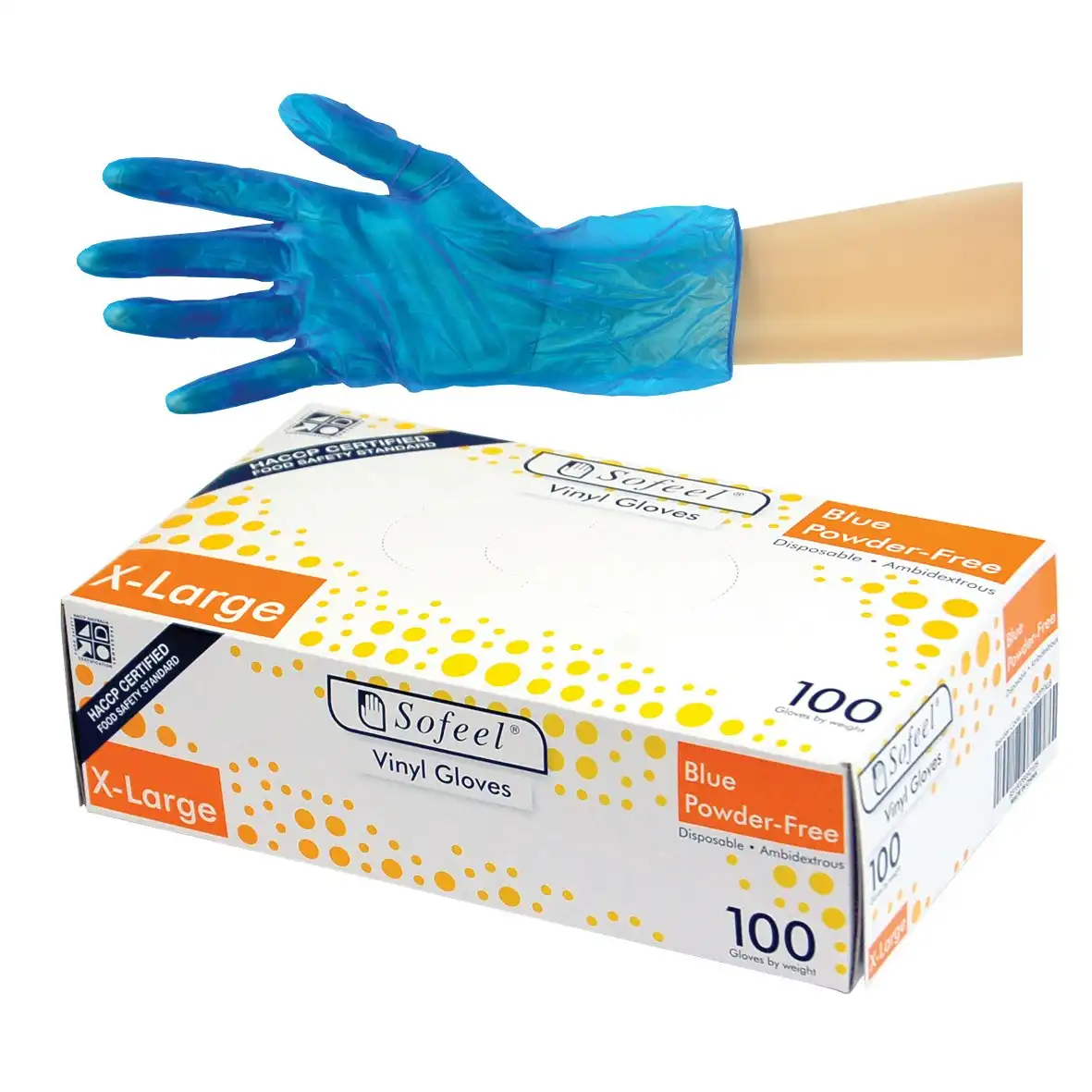 Sofeel Vinyl Powder Free Gloves 5.5g Extra Large Blue HACCP Grade 100 Box