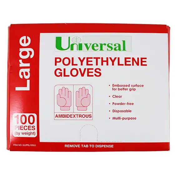 Universal Polyethylene Gloves Large Clear 100 Pack