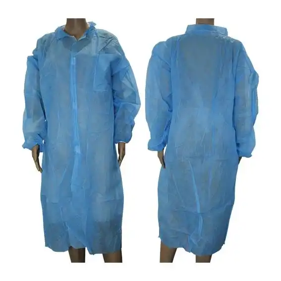 Livingstone Isolation Gown Long Sleeve One Touch Hook Loop Fastener Button with Pocket Free Size Blue