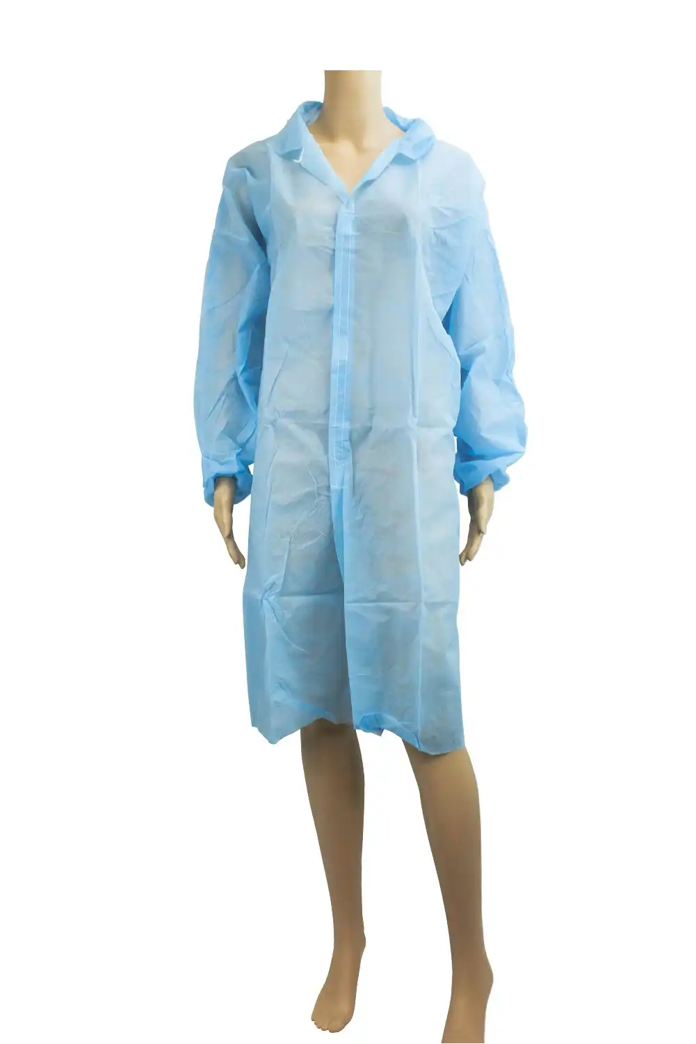 Livingstone Isolation Gown Long Sleeve One Touch Hook Loop Fastener Button w/o Pocket Free Size Blue