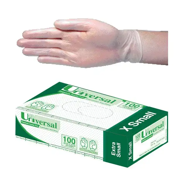Universal Vinyl Powder Free Gloves 5.0g Extra Small Clear 100 Box