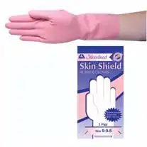 Skin Shield Silver Lined Natural Rubber Gloves Biodegradable Size 9-9.5 Pink Vanilla Scent 1 Pair