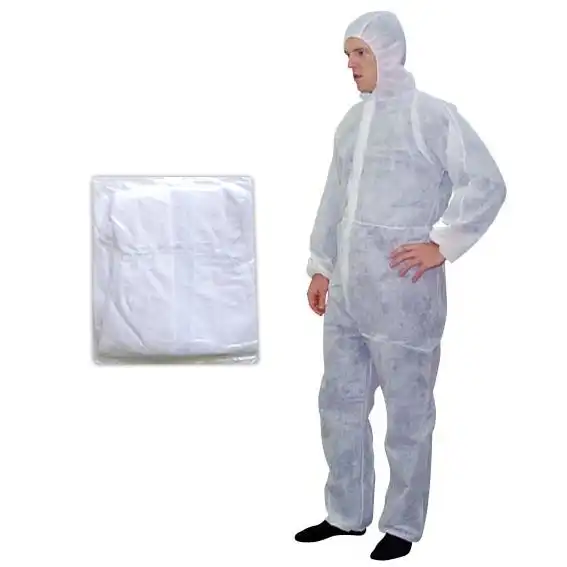 Livingstone Polypropylene Coveralls Protective Suit with Hood 40gsm White Small 50 Carton