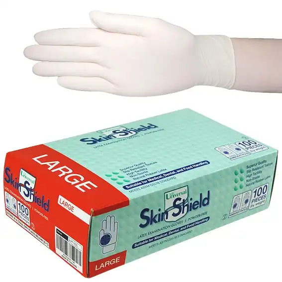 Universal Latex Powder Free Large Cream Gloves ASTM HACCP Grade 100 Box