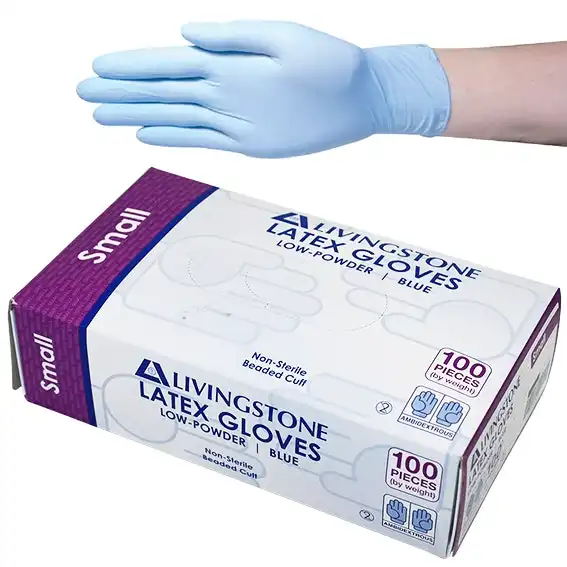 Livingstone Latex Low Powder Gloves Small Cream AS/NZ Standard 100 Box